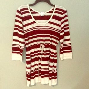 Motherhood Maternity burgundy and white shirt